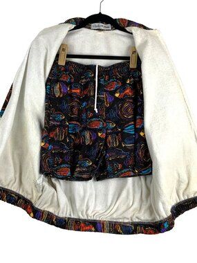 Stephen Williams Terry-Lined Jacket & Shorts Set With Tropical Fish Print Made M